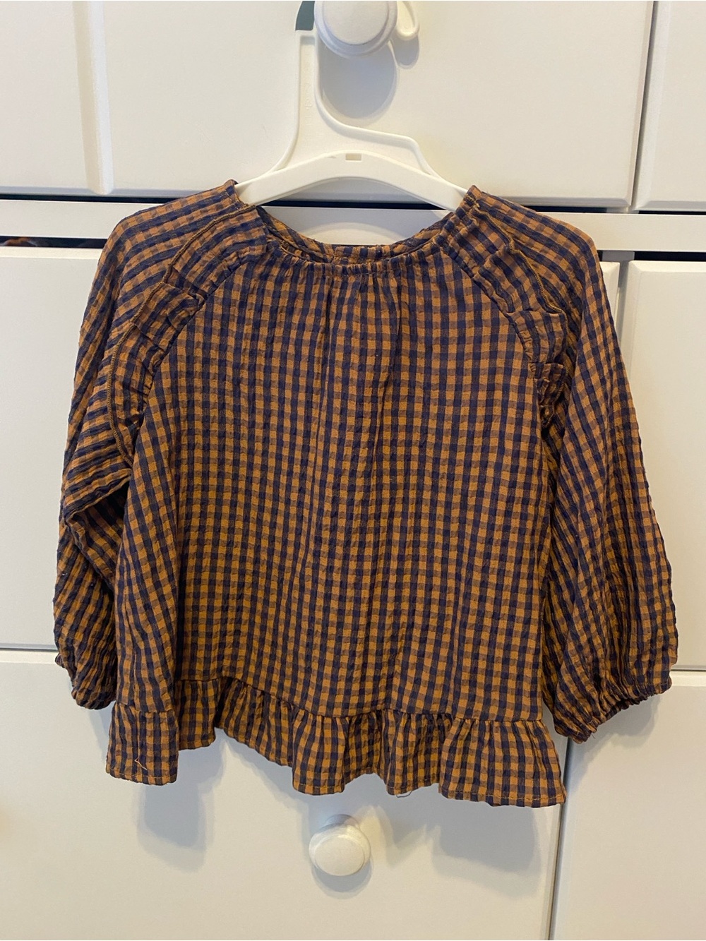 Zara Brown and Navy Checked Peplum Blouse / Size 12-18m / EUC